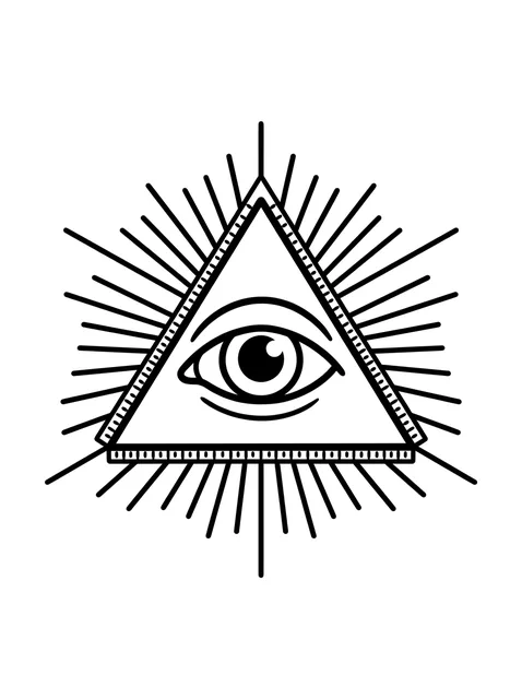 Black and white linework evil eye and eye tattoo design, outline stencil