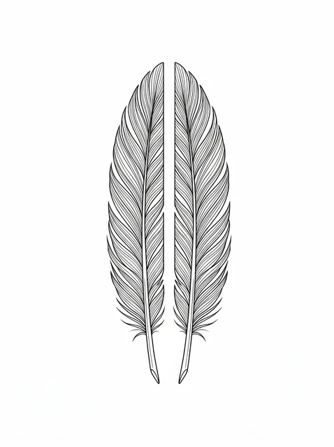 linework Feather tattoo design, black and grey