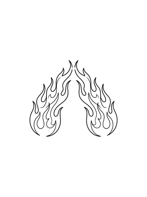 Black and white linework fire tattoo design, outline stencil