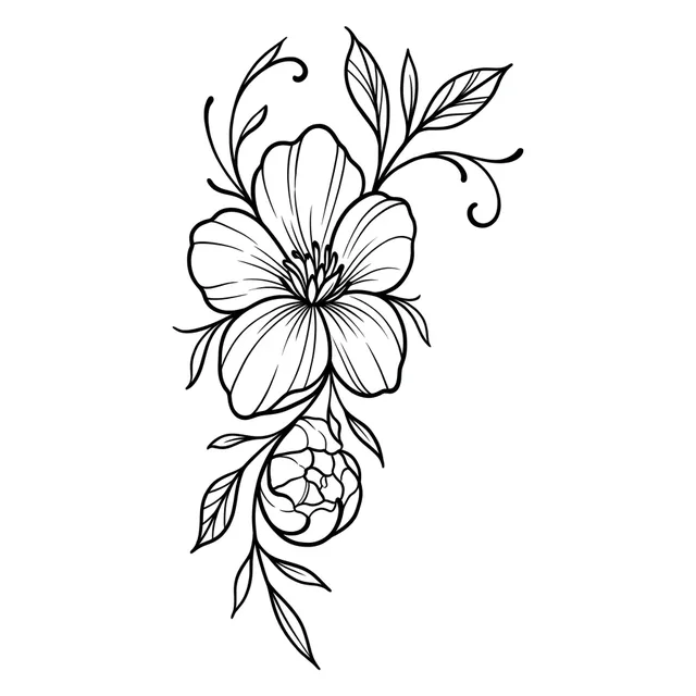 linework Flower tattoo design, black and grey