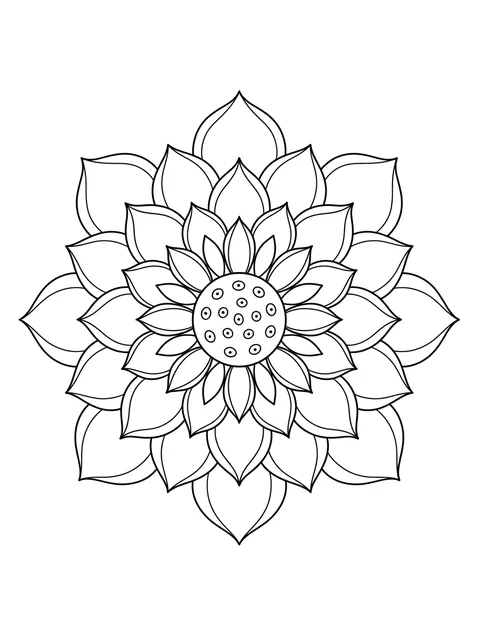 Black and white linework flower and mandala tattoo design, outline stencil