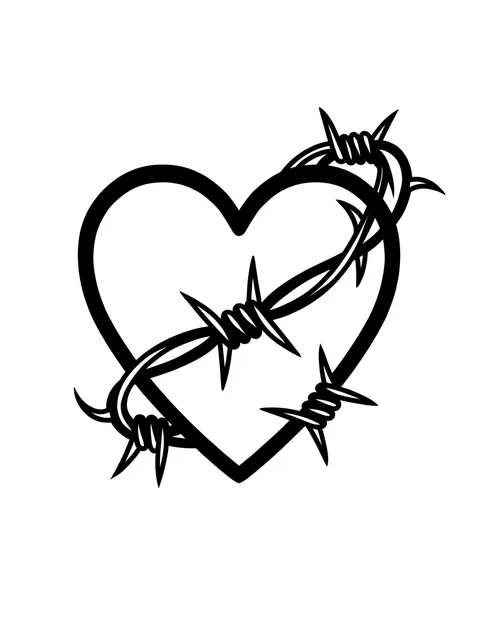 Black and white linework heart tattoo design, outline stencil