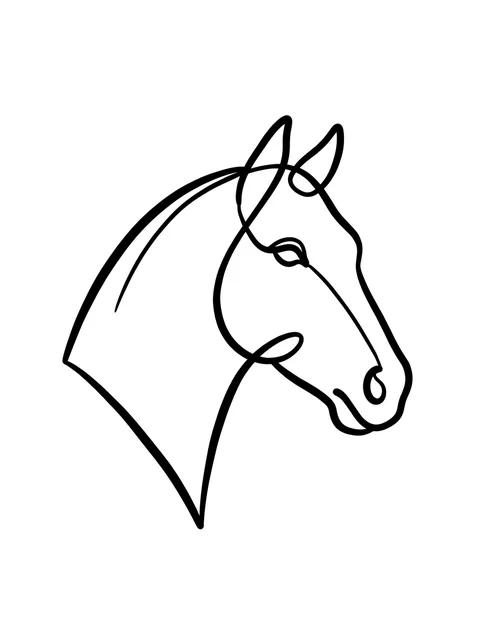 Black and white linework horse tattoo design, outline stencil