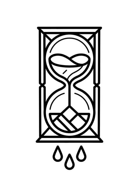 Black and white linework hourglass and heart tattoo design, outline stencil