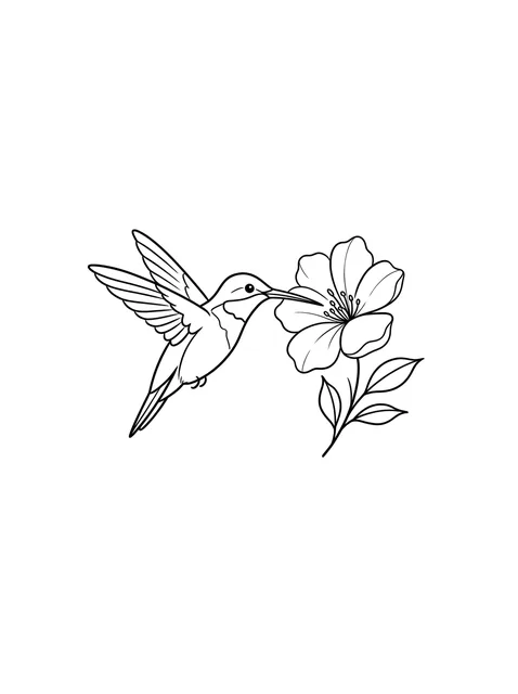 linework Hummingbird tattoo design, black and grey