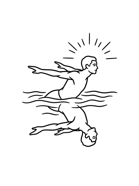 Black and white linework icarus tattoo design, outline stencil