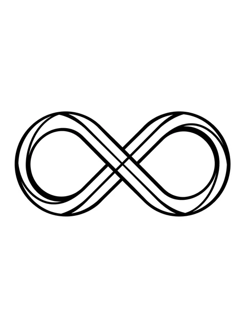 Black and white linework infinity tattoo design, outline stencil: a stylized infinity symbol