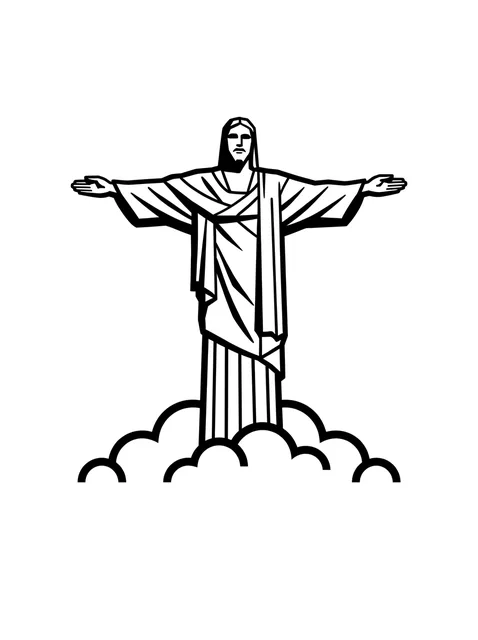 Black and white linework jesus tattoo design, outline stencil: the Christ the Redeemer statue