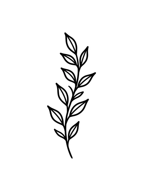 Black and white linework vine and leaf tattoo design, outline stencil