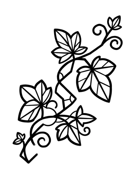 Black and white linework vine and leaf tattoo design, outline stencil