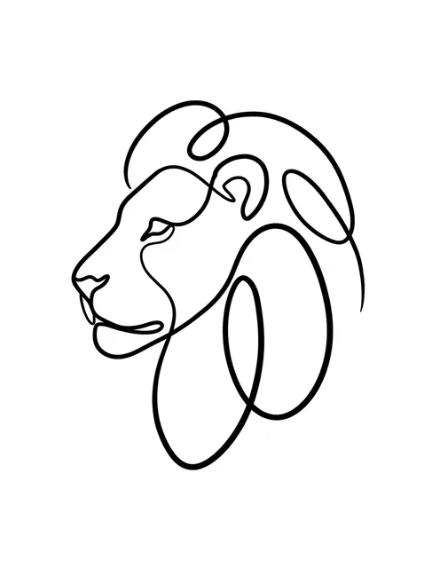Black and white linework leo and lion tattoo design, outline stencil