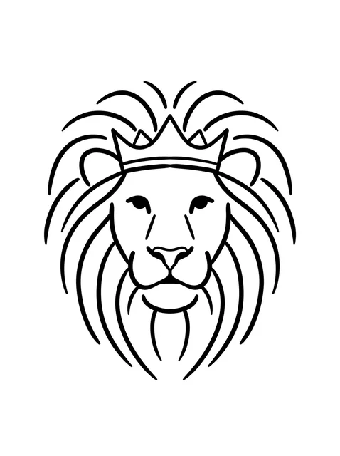 Black and white linework lion and crown tattoo design, outline stencil