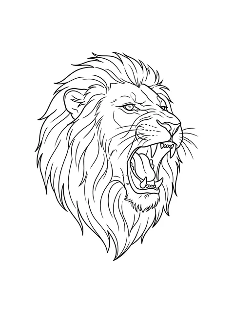 Black and white linework lion tattoo design, outline stencil