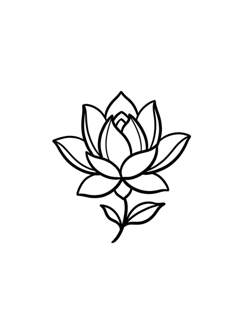 Black and white linework lotus and flower tattoo design, outline stencil