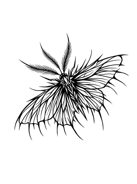 Black and white linework moth tattoo design, outline stencil