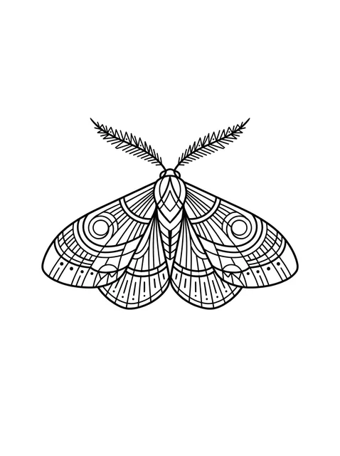 Black and white linework moth tattoo design, outline stencil