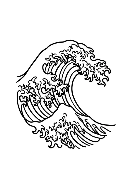 Tattoo-Vorlage mit dem Meer und einer Welle, Stil: Linework, in Schwarz-Grau