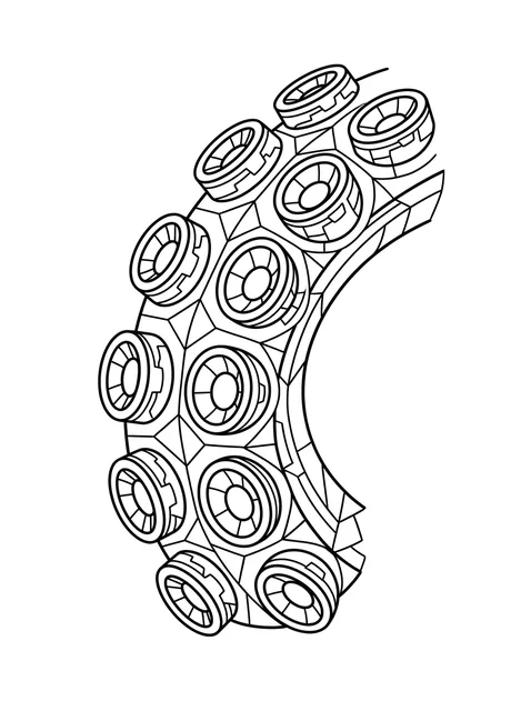 Black and white linework octopus tattoo design, outline stencil: an octopus tentacle