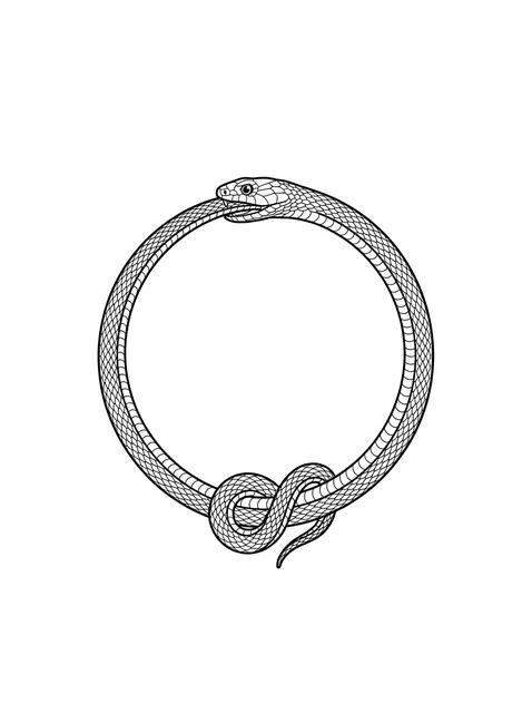 Black and white linework ouroboros and snake tattoo design, outline stencil