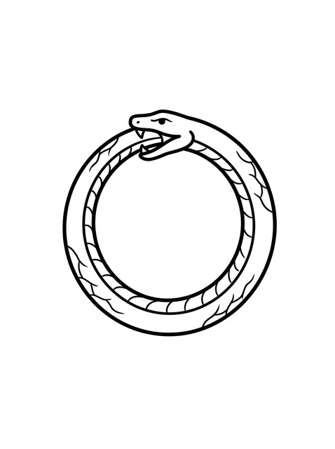 Black and white linework ouroboros and snake tattoo design, outline stencil