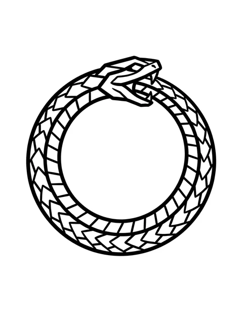 Black and white linework ouroboros and snake tattoo design, outline stencil