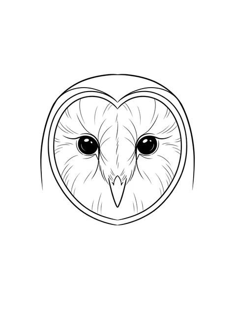 Black and white linework owl tattoo design, outline stencil: the head of a barn owl