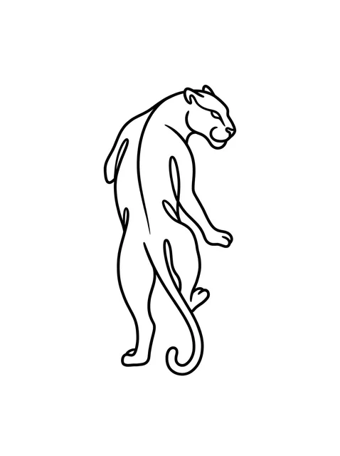 Black and white linework panther tattoo design, outline stencil: a panther looking over its shoulder