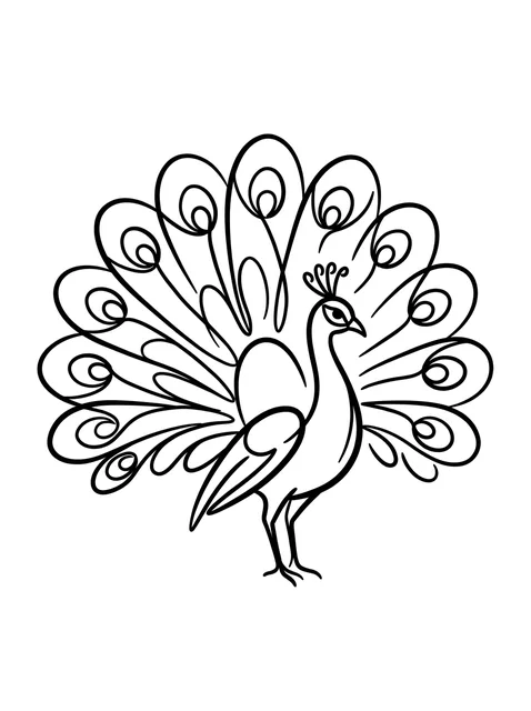 Black and white linework peacock tattoo design, outline stencil