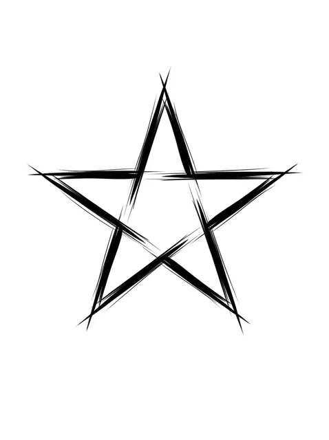 linework pentagram tattoo design, black and grey