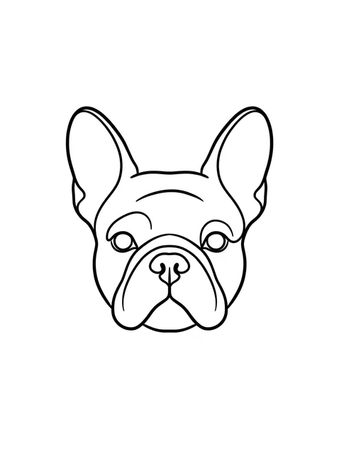Black and white linework pet portrait and dog tattoo design, outline stencil: a French bulldog face