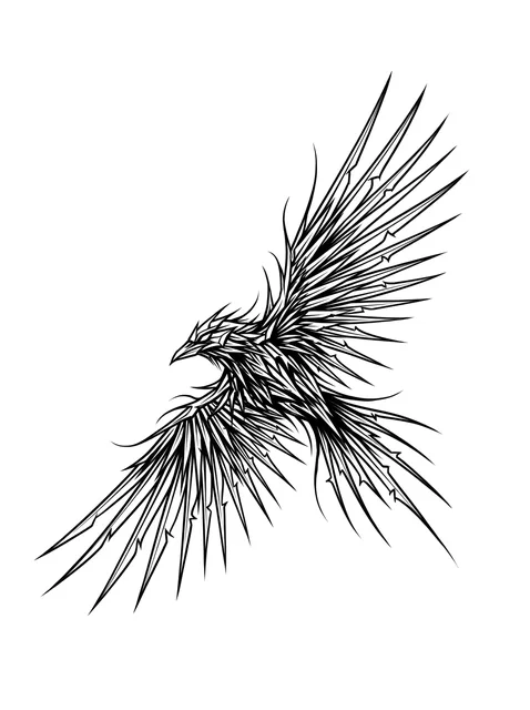 linework Phoenix tattoo design, black and grey
