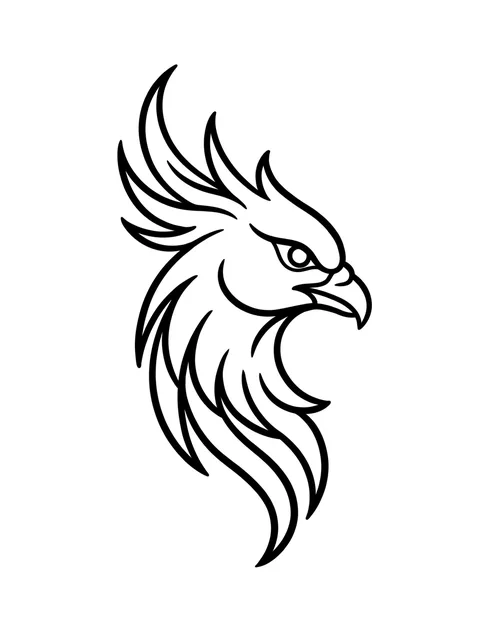 Black and white linework phoenix tattoo design, outline stencil