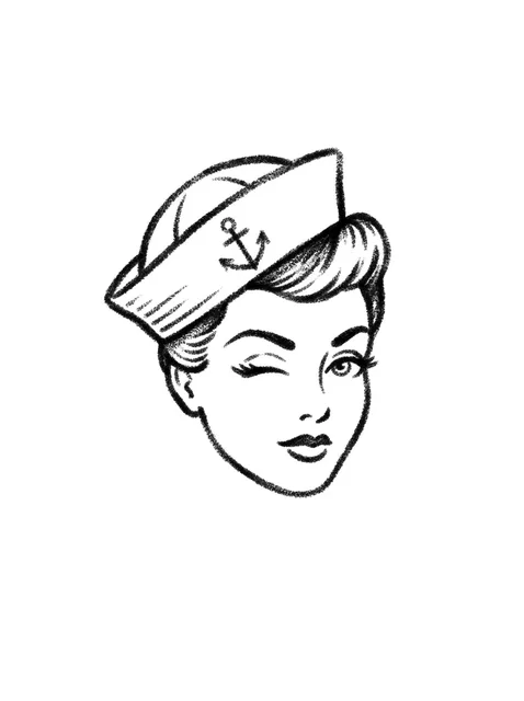 Black and white linework pin up tattoo design, outline stencil