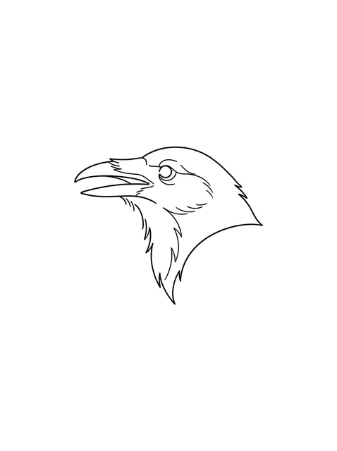 Black and white linework raven tattoo design, outline stencil