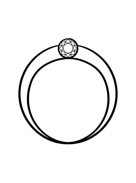 Black and white linework ring and diamond tattoo design, outline stencil