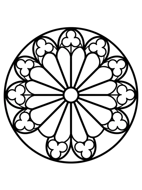 Black and white linework rose window tattoo design, outline stencil