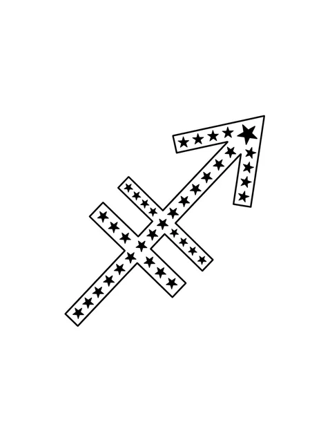 Black and white linework sagittarius and star tattoo design, outline stencil