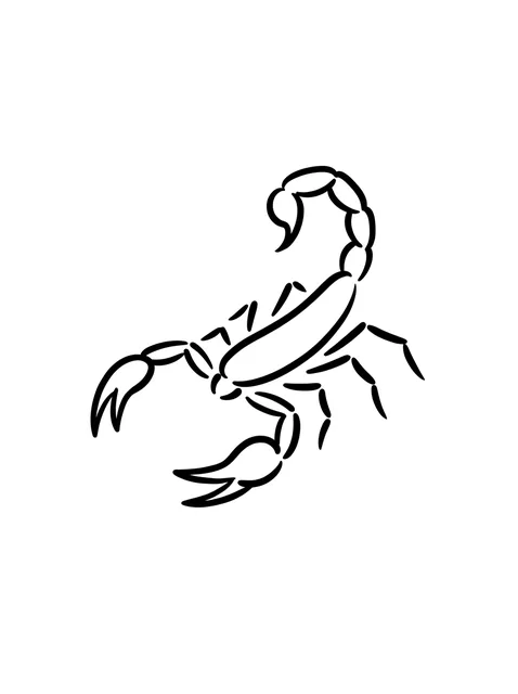 Black and white linework scorpion tattoo design, outline stencil