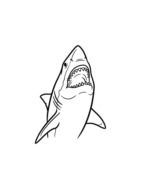 Black and white linework shark tattoo design, outline stencil