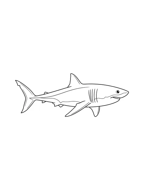 Black and white linework shark tattoo design, outline stencil: a shark in profile
