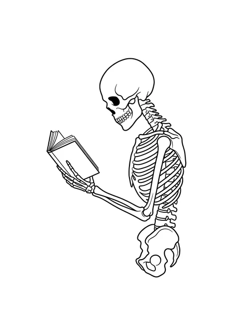 Black and white linework skeleton and skull tattoo design, outline stencil