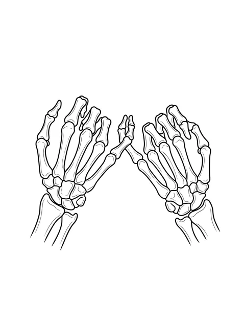 Black and white linework skeleton hand tattoo design, outline stencil