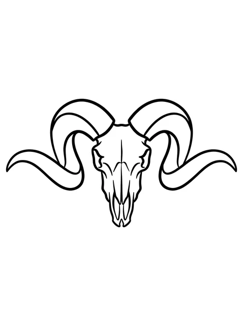 Black and white linework skull and goat tattoo design, outline stencil