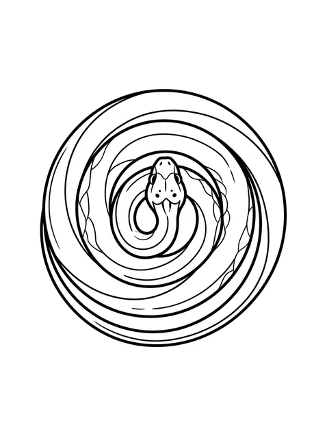 Black and white linework snake and ouroboros tattoo design, outline stencil