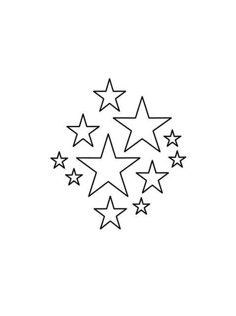 Black and white linework star tattoo design, outline stencil