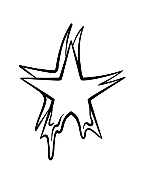 Black and white linework star tattoo design, outline stencil