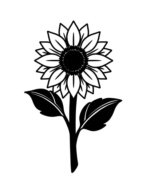 Black and white linework sunflower and flower tattoo design, outline stencil