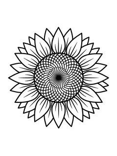 Black and white linework sunflower tattoo design, outline stencil
