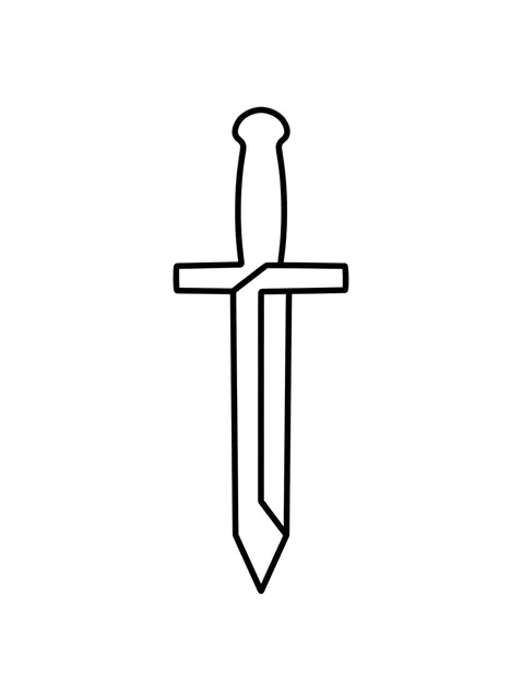 Black and white linework sword tattoo design, outline stencil: a simple sword with a crossguard