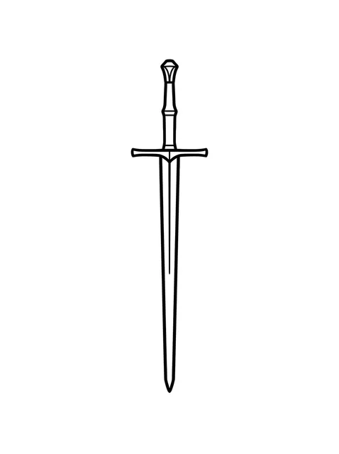 Black and white linework sword tattoo design, outline stencil: a classic sword